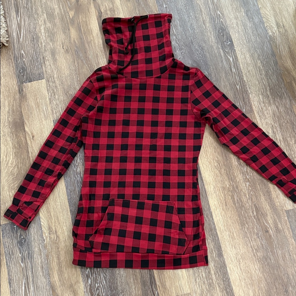 Red and Black Plaid Cowl Tunic